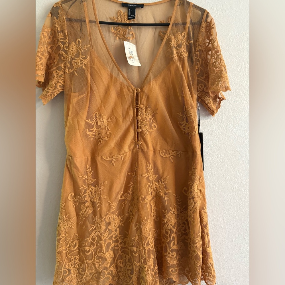 Forever 21 Mustard Lace shorts romper